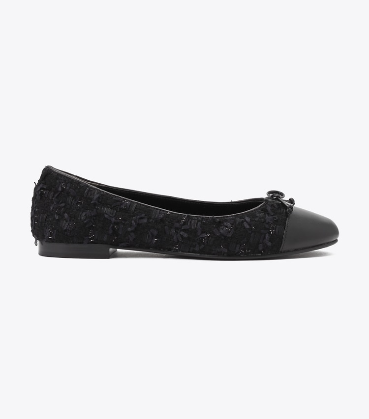 Tory Burch designer フラット キャップトゥ バレエ ワイド in MIDNIGHT TWEED / PERFECT BLACK side