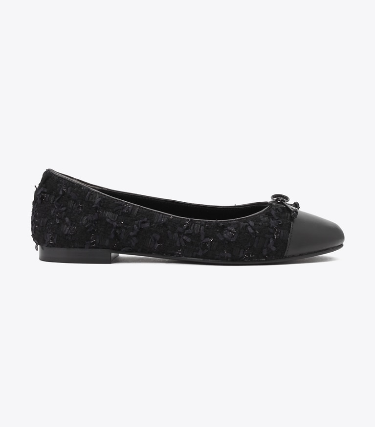 Tory Burch designer フラット キャップトゥ バレエ ワイド in MIDNIGHT TWEED / PERFECT BLACK angle