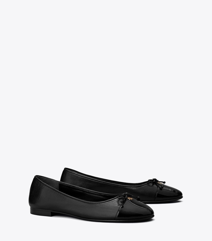 Tory Burch designer flats Cap-Toe Ballet in PERFECT BLACK / PERFECT BLACK angle