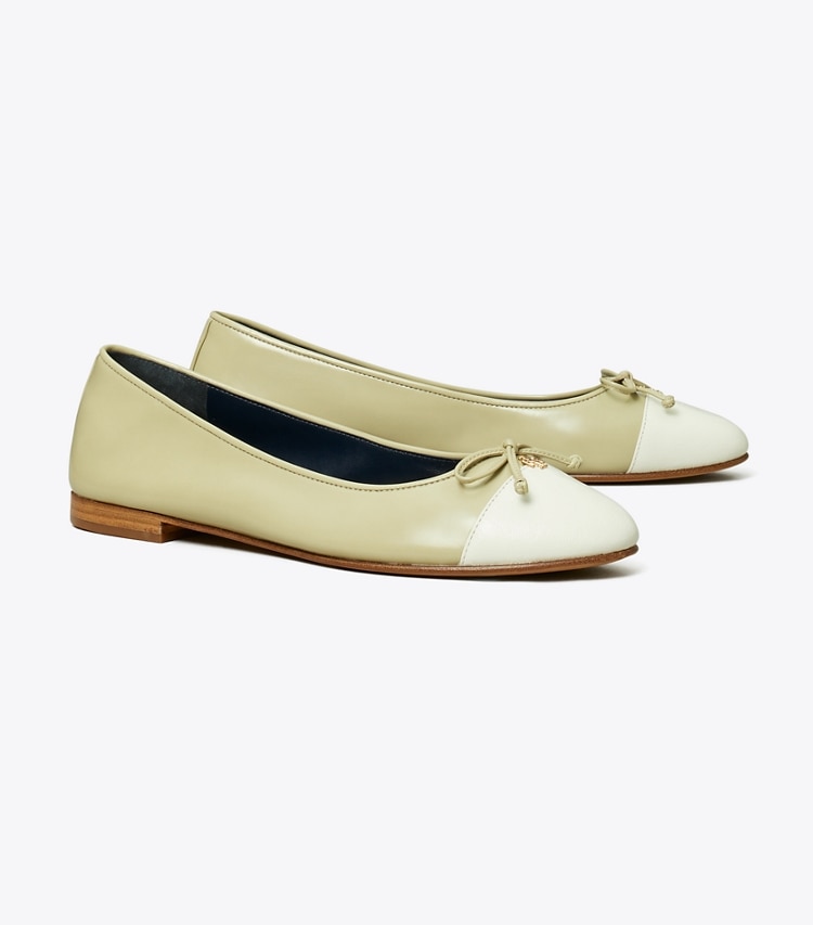 Tory Burch designer flats Cap-Toe Ballet in OLIVE SPRIG angle