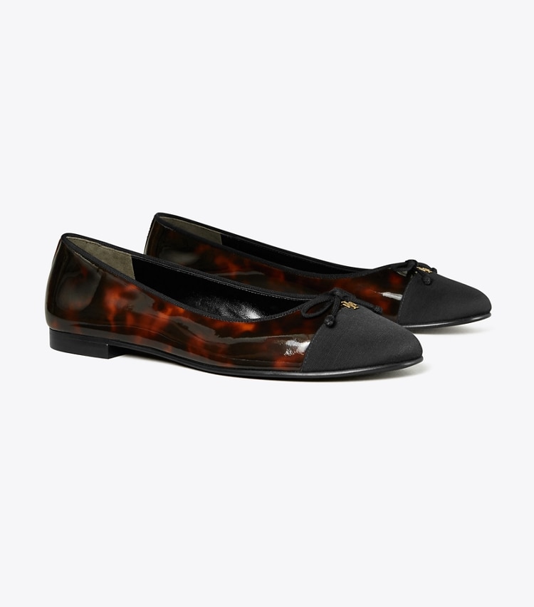 Tory Burch designer flats Cap-Toe Ballet in TORTOISE PATENT / PERFECT BLACK angle