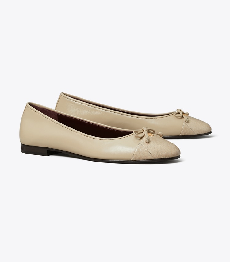 Tory Burch designer flats Cap-Toe Ballet in STONE GRAY / STONE GRAY angle