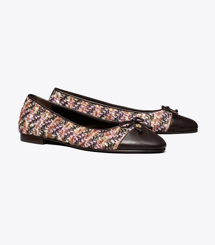 Tory Burch designer flats Cap-Toe Ballet in ROSA MULTI / COCOA angle