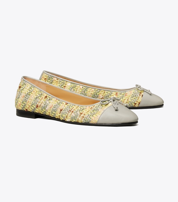 Tory Burch designer flats Cap-Toe Ballet in YELLOW MULTI / LOUTRE GRAY angle