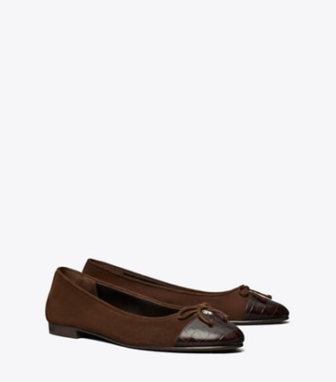Tory Burch designer flats Cap-Toe Ballet in DARK COCOA / DARK COCOA angle