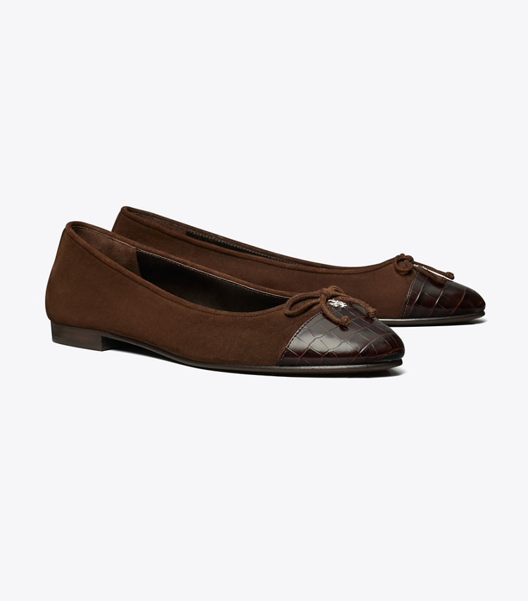 Tory Burch designer flats Cap-Toe Ballet in DARK COCOA / DARK COCOA angle