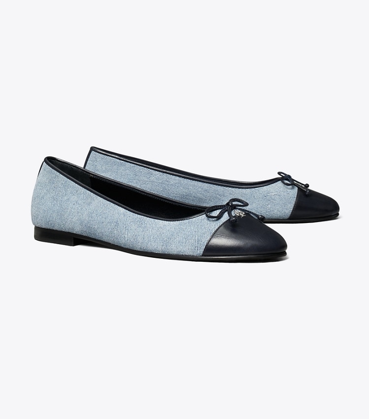 Tory Burch designer flats Cap-Toe Ballet in BLUE CLOUD / NEW NAVY angle