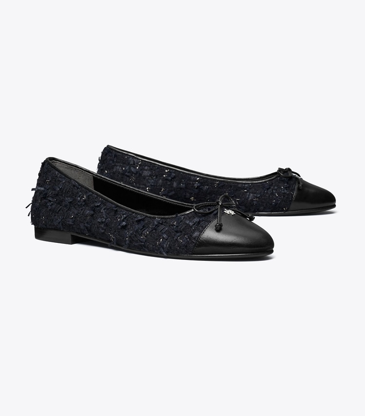 Tory Burch designer flats Cap-Toe Ballet in MIDNIGHT NAVY / PERFECT BLACK angle