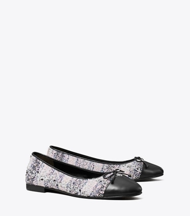 Tory Burch designer flats Cap-Toe Ballet in PINK / BLACK MULTI / PERFECT BLACK angle