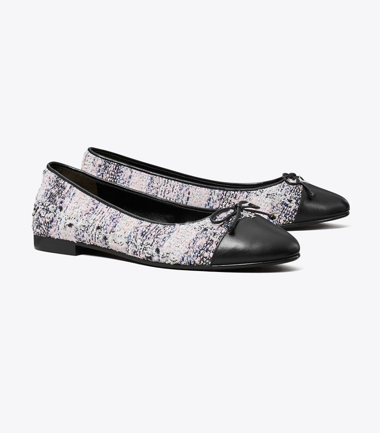 Tory Burch designer flats Cap-Toe Ballet in PINK / BLACK MULTI / PERFECT BLACK angle