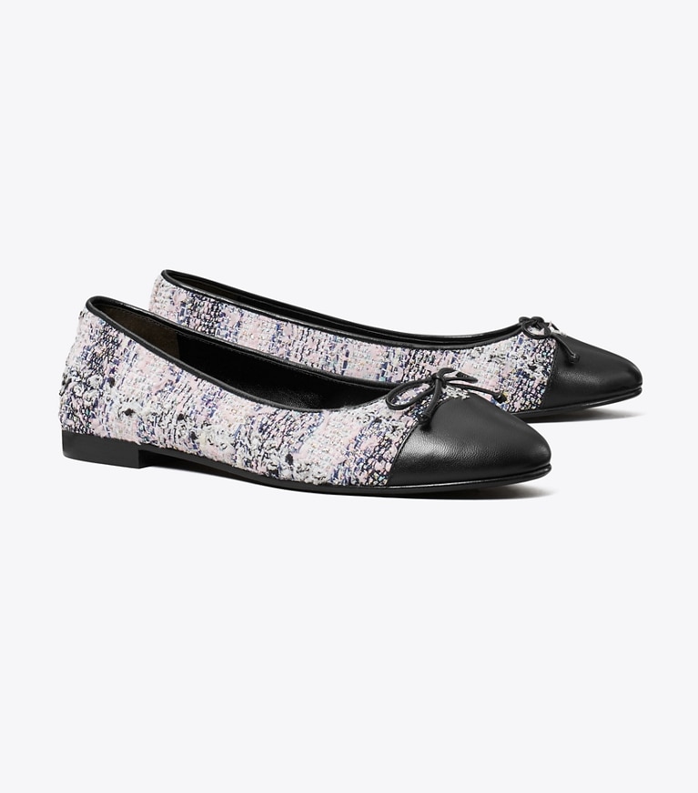 Tory Burch designer flats Cap-Toe Ballet in PINK / BLACK MULTI / PERFECT BLACK angle
