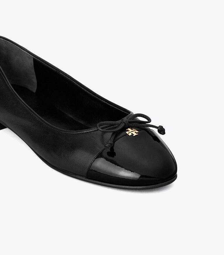 Tory Burch designer flats Cap-Toe Ballet in PERFECT BLACK / PERFECT BLACK angle