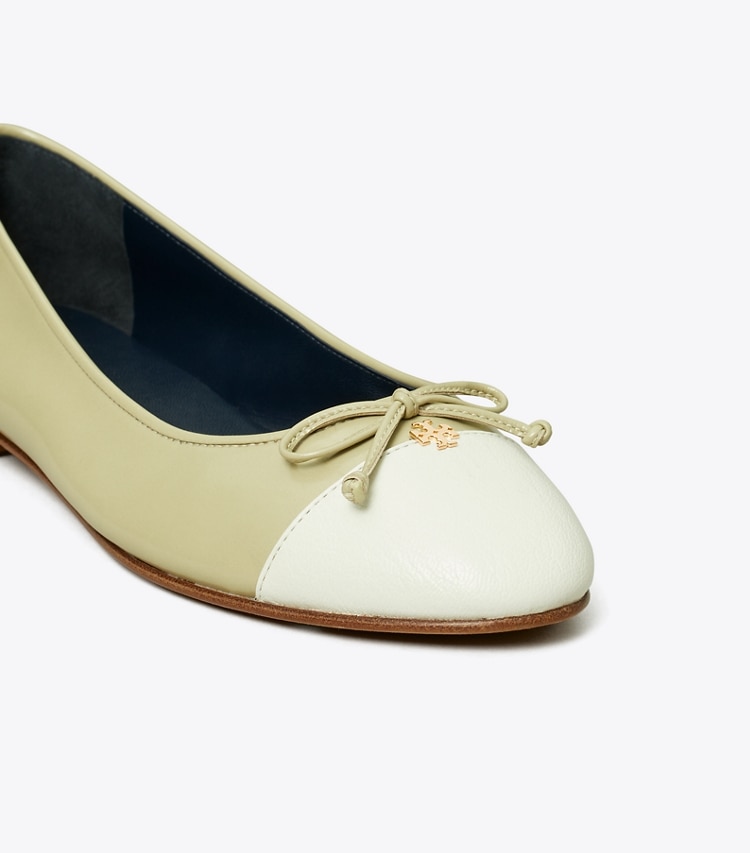Tory Burch designer flats Cap-Toe Ballet in OLIVE SPRIG detail