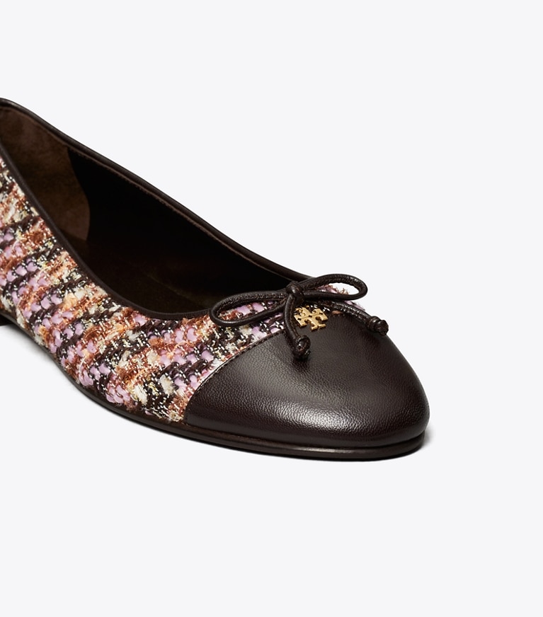 Tory Burch designer flats Cap-Toe Ballet in ROSA MULTI / COCOA angle