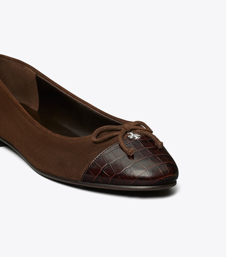 Tory Burch designer flats Cap-Toe Ballet in DARK COCOA / DARK COCOA angle