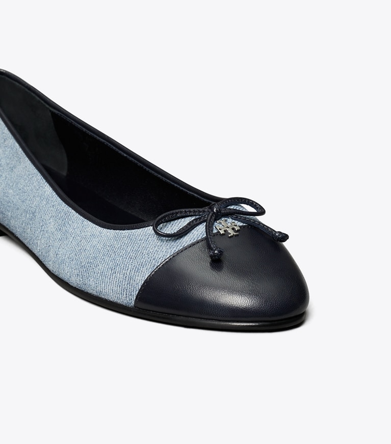Tory Burch designer flats Cap-Toe Ballet in BLUE CLOUD / NEW NAVY angle