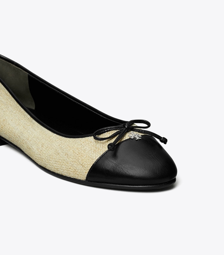 Tory Burch designer flats Cap-Toe Ballet in WILD WHEAT / PERFECT BLACK detail