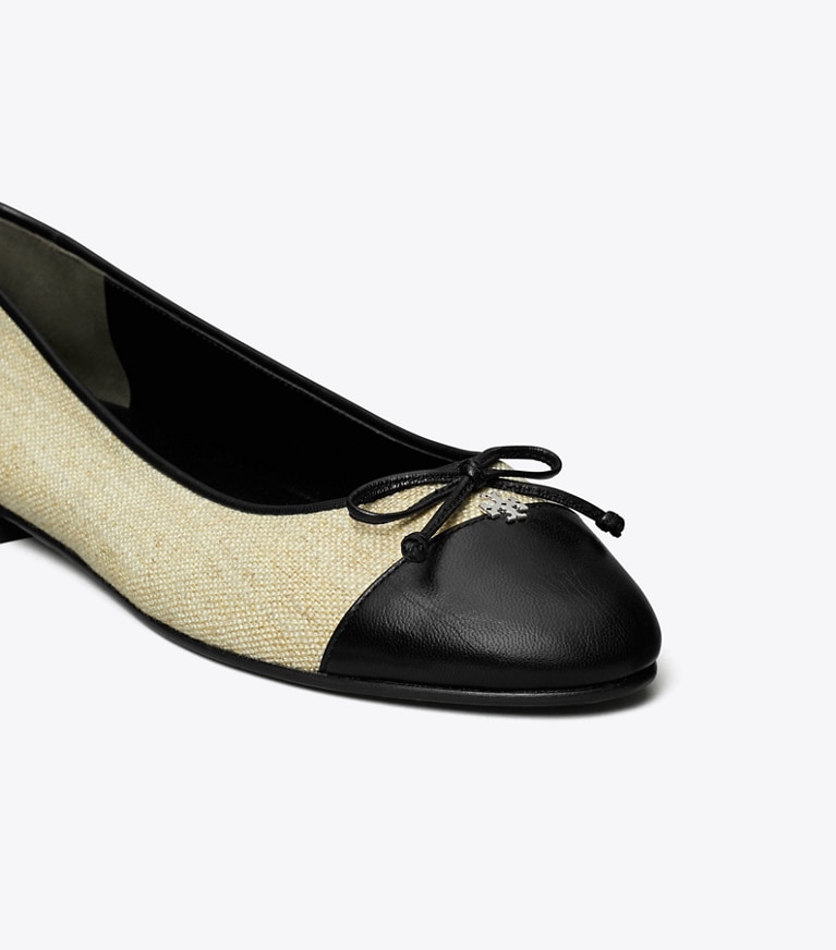 Tory Burch designer flats Cap-Toe Ballet in WILD WHEAT / PERFECT BLACK angle