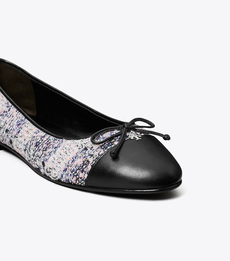 Tory Burch designer flats Cap-Toe Ballet in PINK / BLACK MULTI / PERFECT BLACK detail