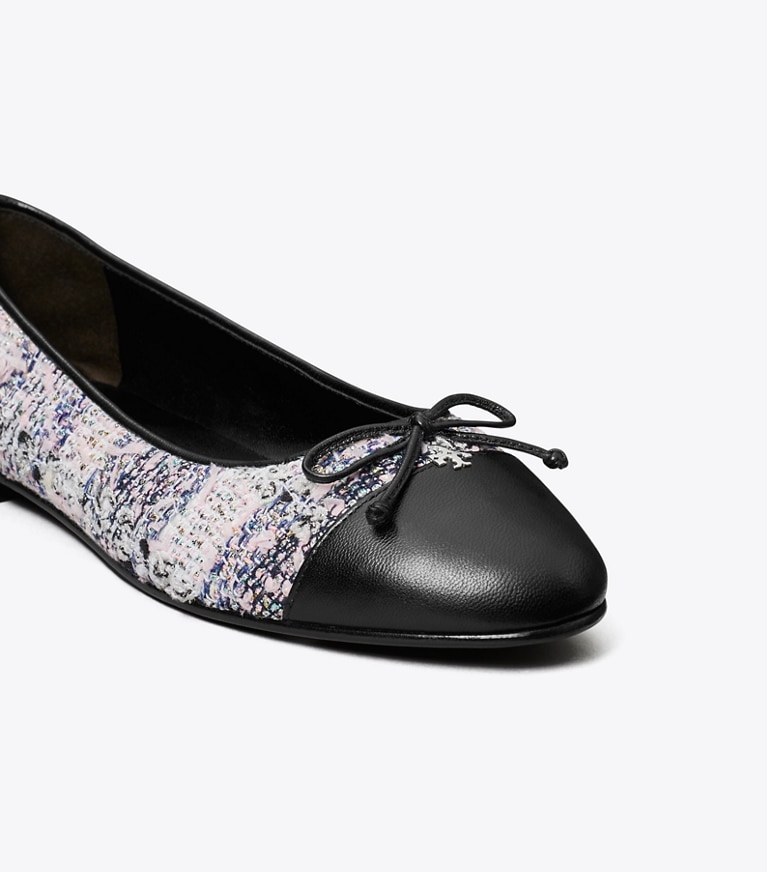 Tory Burch designer flats Cap-Toe Ballet in PINK / BLACK MULTI / PERFECT BLACK detail