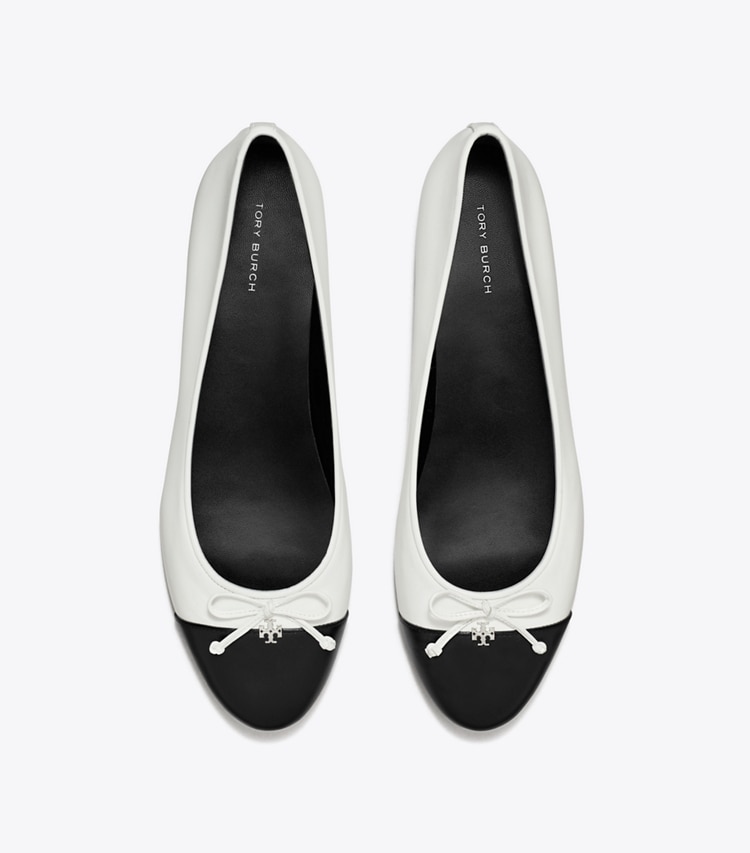 Tory Burch designer flats Cap-Toe Ballet in CLOUD / PERFECT BLACK overhead