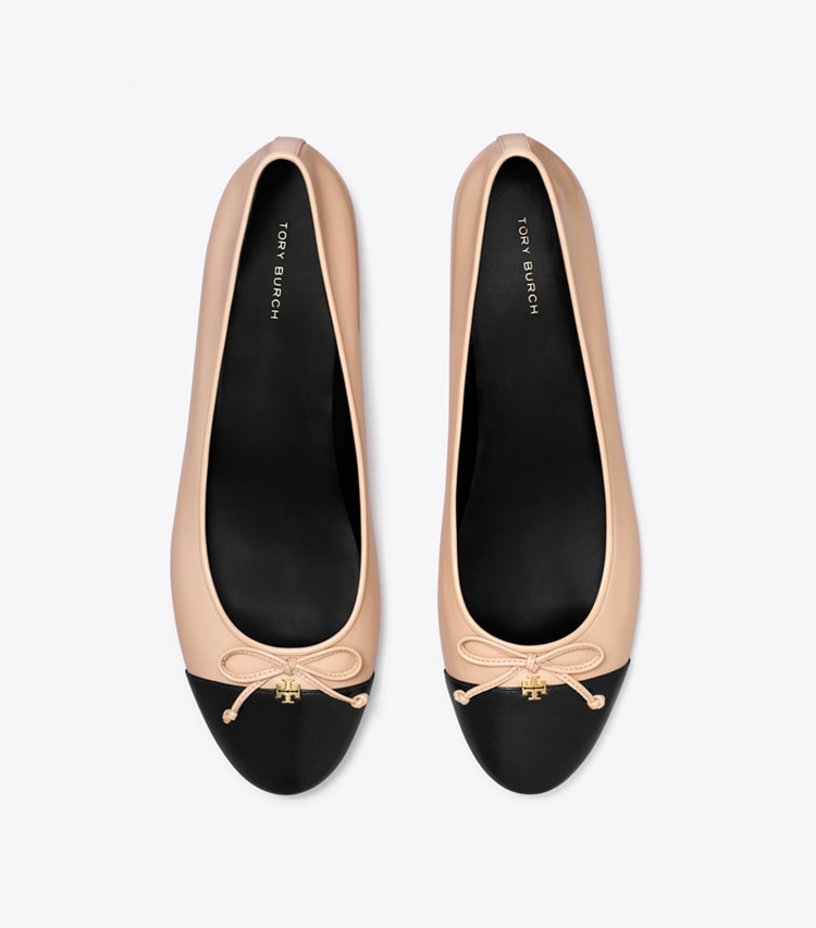 Tory Burch designer flats Cap-Toe Ballet in ROSE PINK / PERFECT BLACK overhead