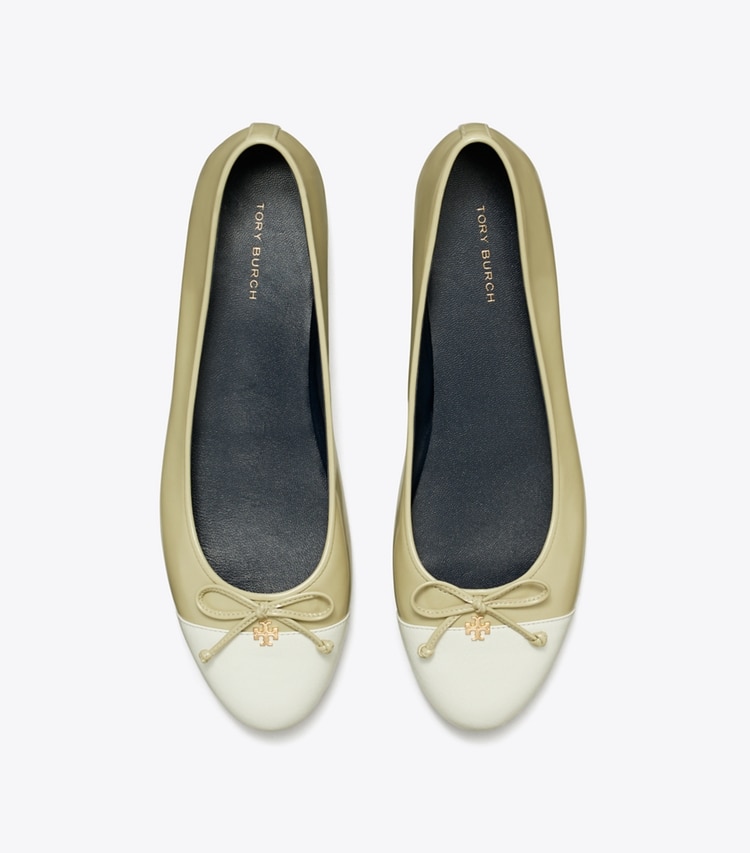 Tory Burch designer flats Cap-Toe Ballet in OLIVE SPRIG overhead