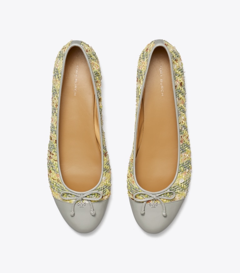 Tory Burch designer flats Cap-Toe Ballet in YELLOW MULTI / LOUTRE GRAY angle