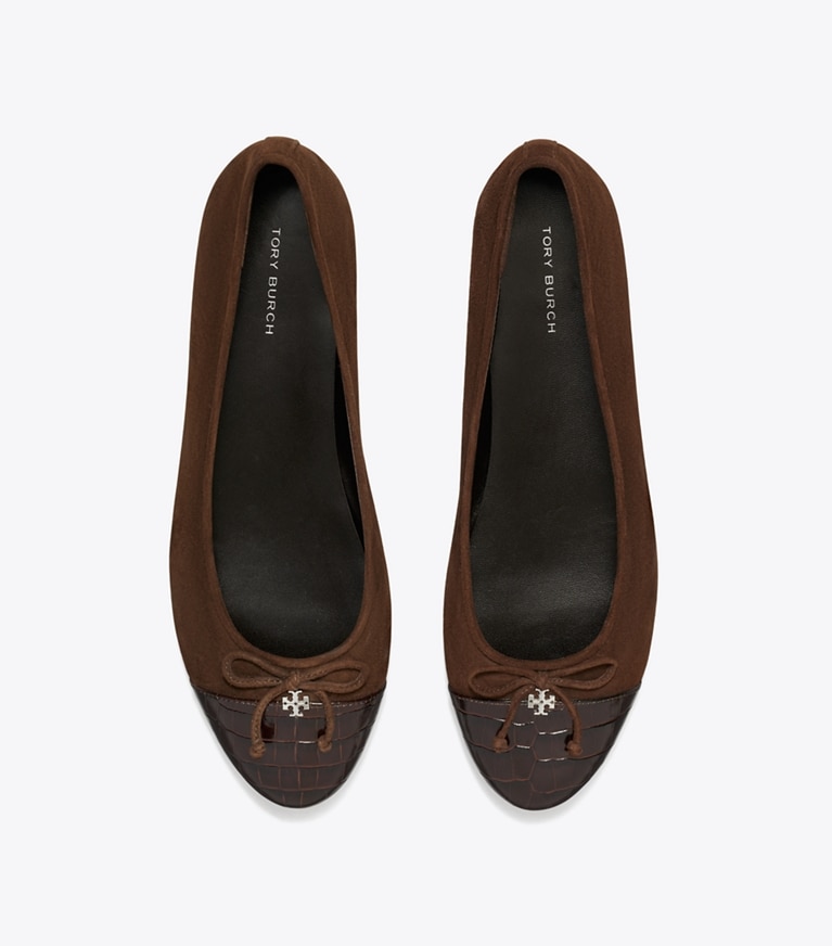 Tory Burch designer flats Cap-Toe Ballet in DARK COCOA / DARK COCOA angle