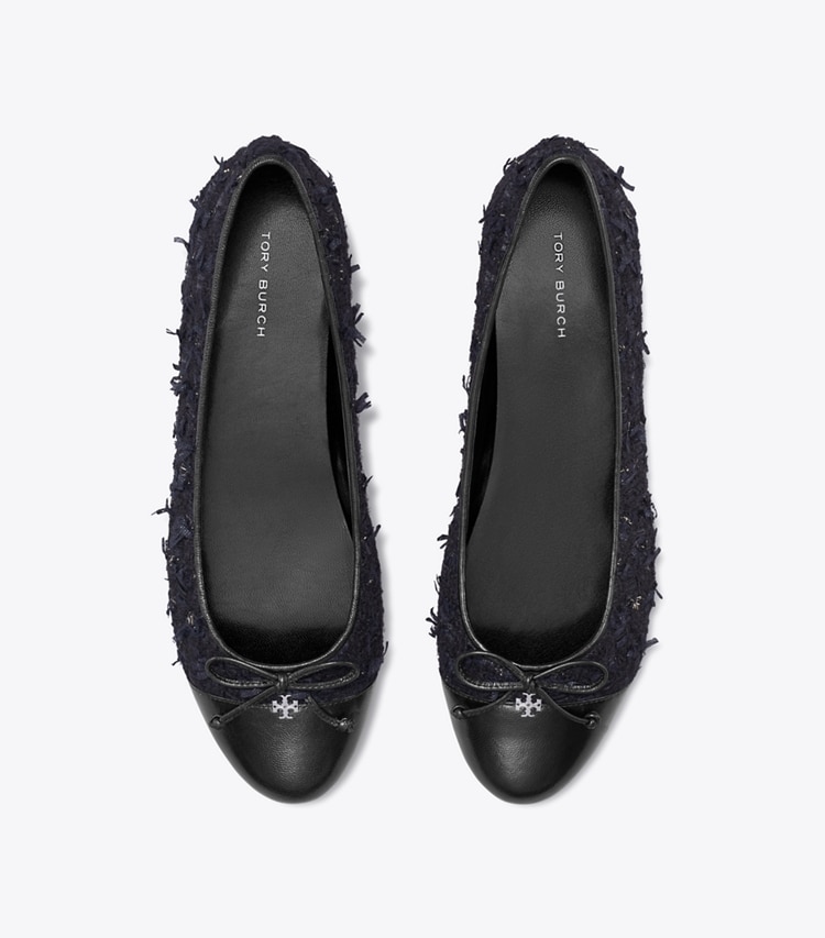 Tory Burch designer flats Cap-Toe Ballet in MIDNIGHT NAVY / PERFECT BLACK overhead