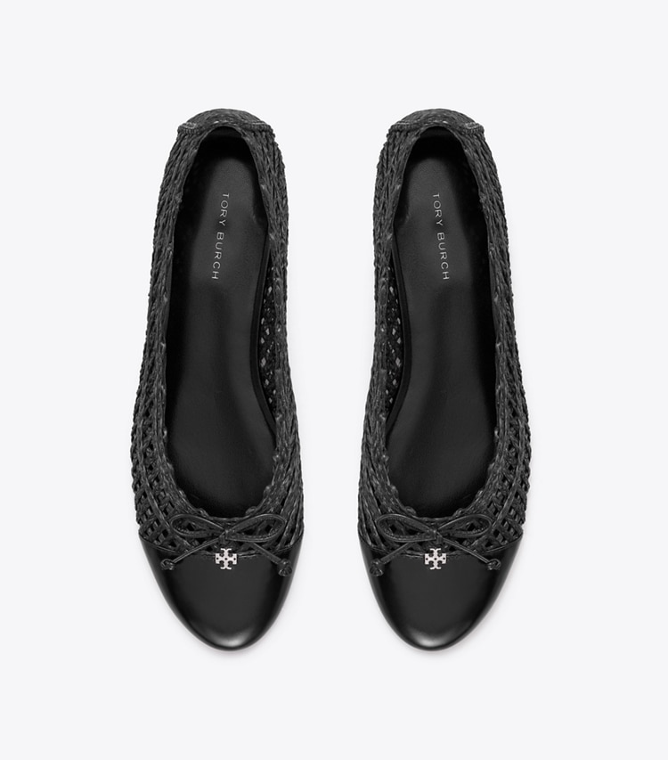Tory Burch designer flats Cap-Toe Ballet in BLACK / BLACK overhead