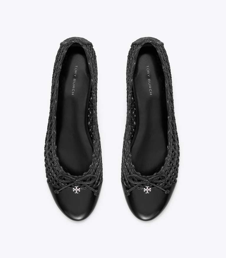 Tory Burch designer flats Cap-Toe Ballet in BLACK / BLACK overhead