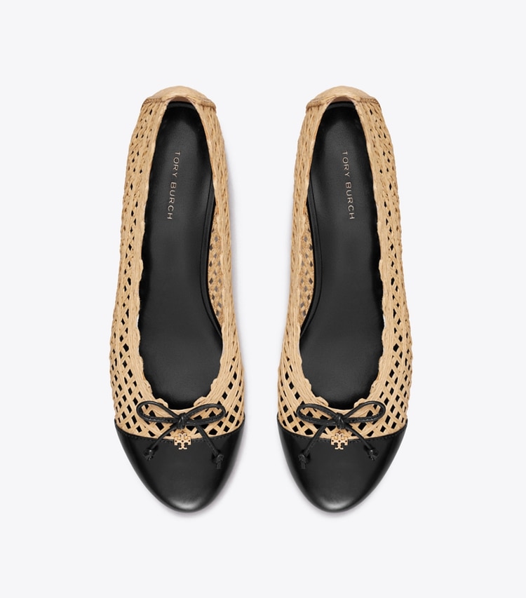 Tory Burch designer flats Cap-Toe Ballet in NATURAL / BLACK overhead