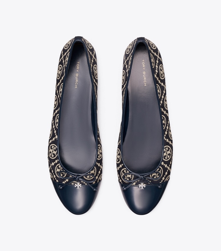 Tory Burch designer フラット キャップトゥ バレエ in NAVY T MONOGRAM / NAVY オーバーヘッド