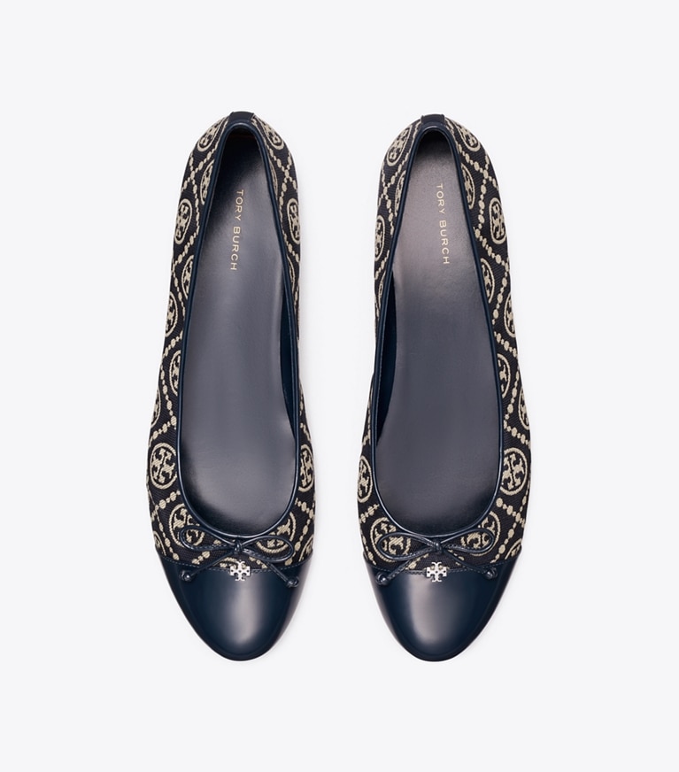 Tory Burch designer フラット キャップトゥ バレエ in NAVY T MONOGRAM / NAVY オーバーヘッド