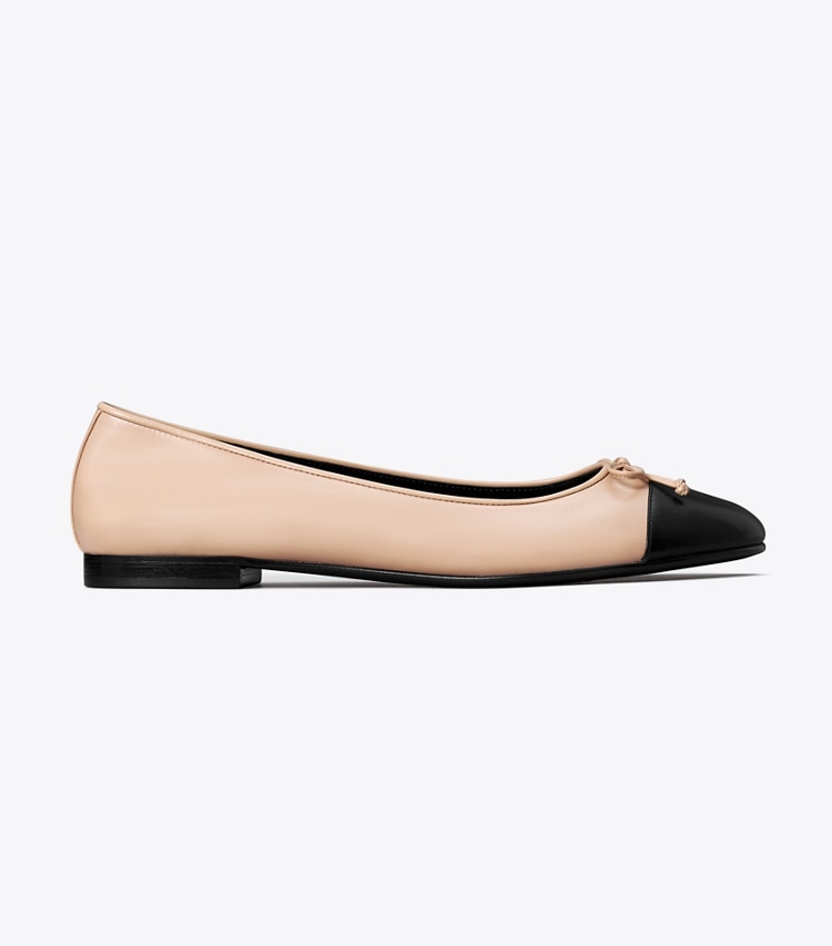 Tory Burch designer flats Cap-Toe Ballet in ROSE PINK / PERFECT BLACK side