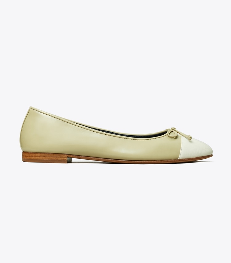 Tory Burch designer flats Cap-Toe Ballet in OLIVE SPRIG side