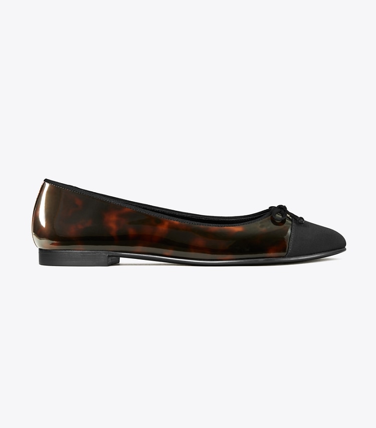 Tory Burch designer flats Cap-Toe Ballet in TORTOISE PATENT / PERFECT BLACK side