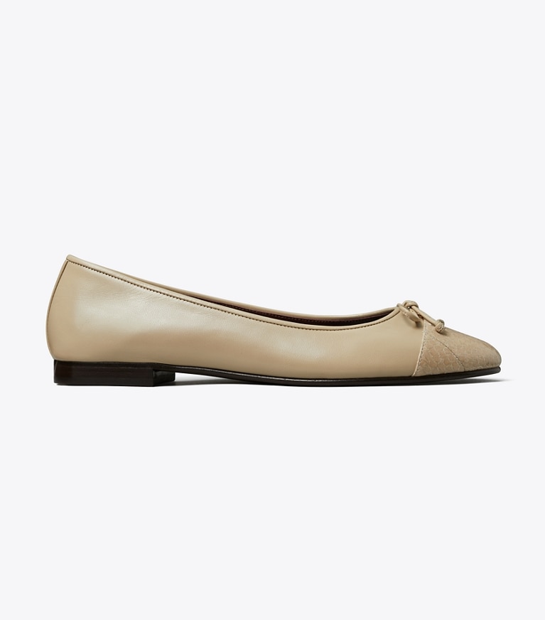 Tory Burch designer flats Cap-Toe Ballet in STONE GRAY / STONE GRAY angle