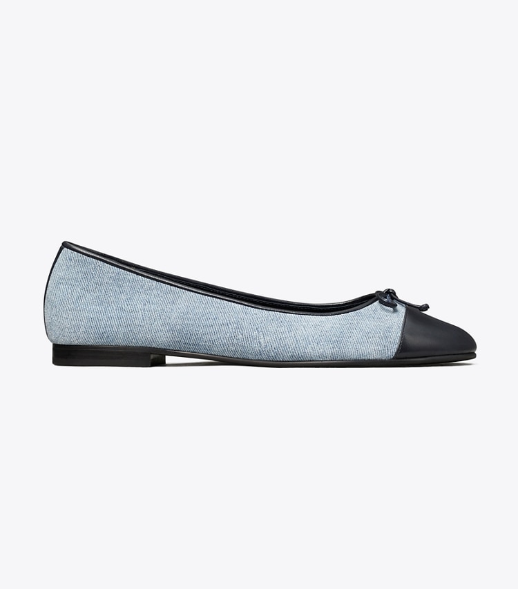 Tory Burch designer flats Cap-Toe Ballet in BLUE CLOUD / NEW NAVY side