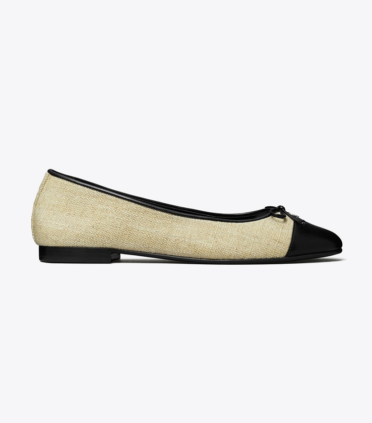 Tory Burch designer flats Cap-Toe Ballet in WILD WHEAT / PERFECT BLACK side