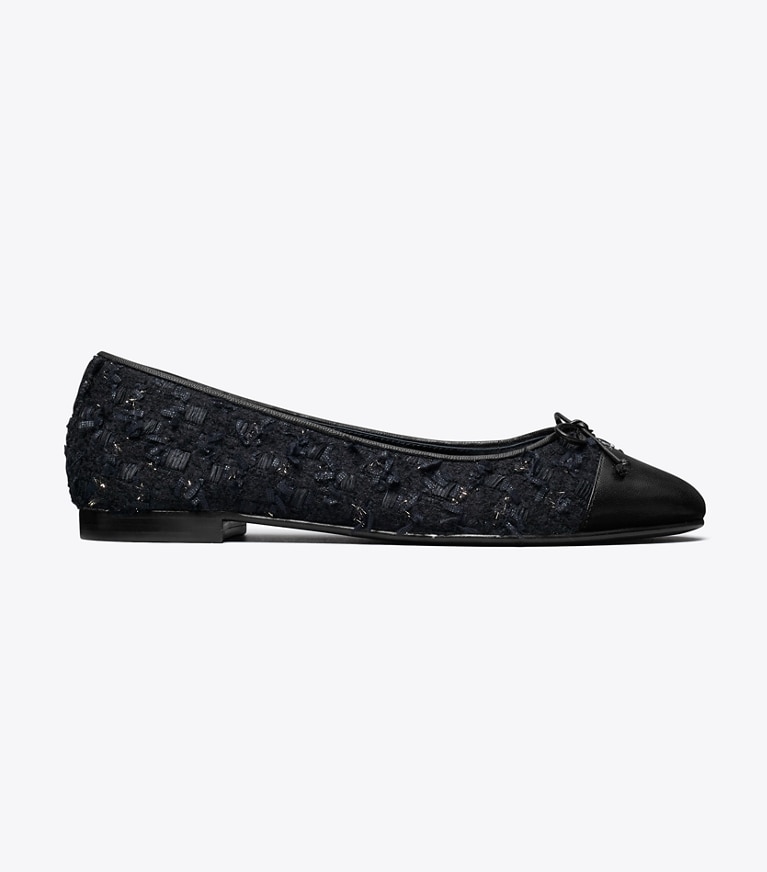 Tory Burch designer flats Cap-Toe Ballet in MIDNIGHT NAVY / PERFECT BLACK angle