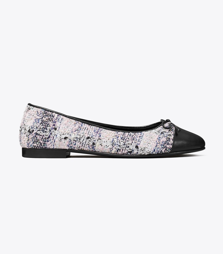 Tory Burch designer flats Cap-Toe Ballet in PINK / BLACK MULTI / PERFECT BLACK side