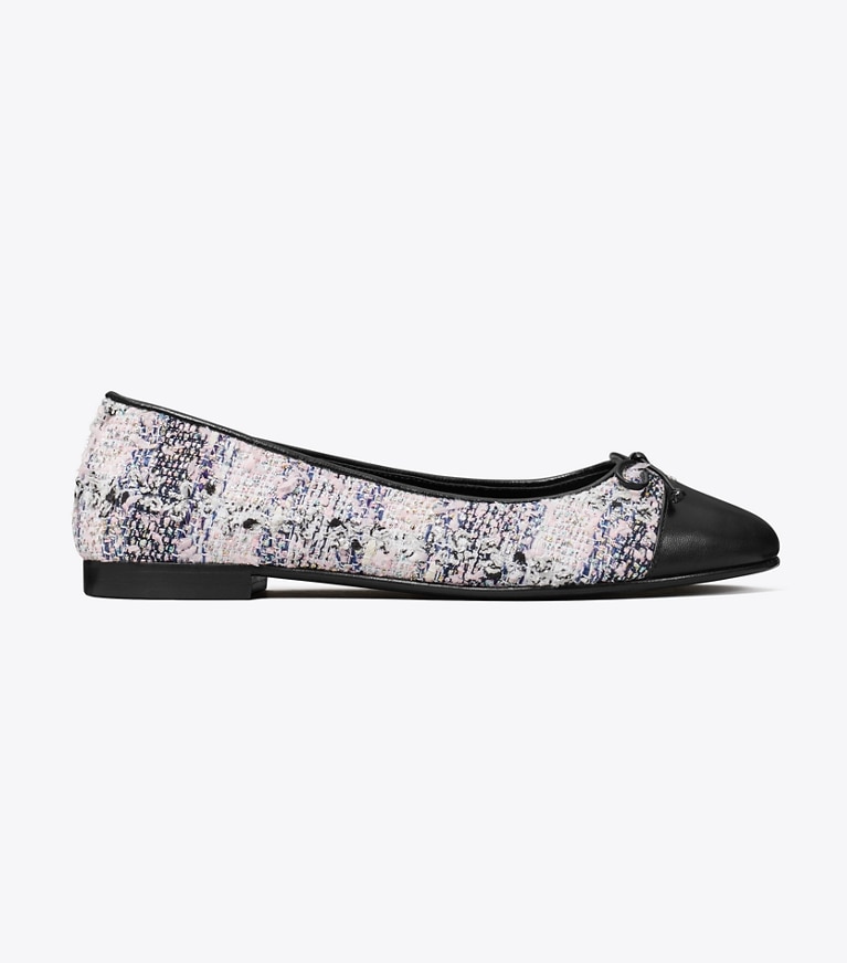 Tory Burch designer flats Cap-Toe Ballet in PINK / BLACK MULTI / PERFECT BLACK side