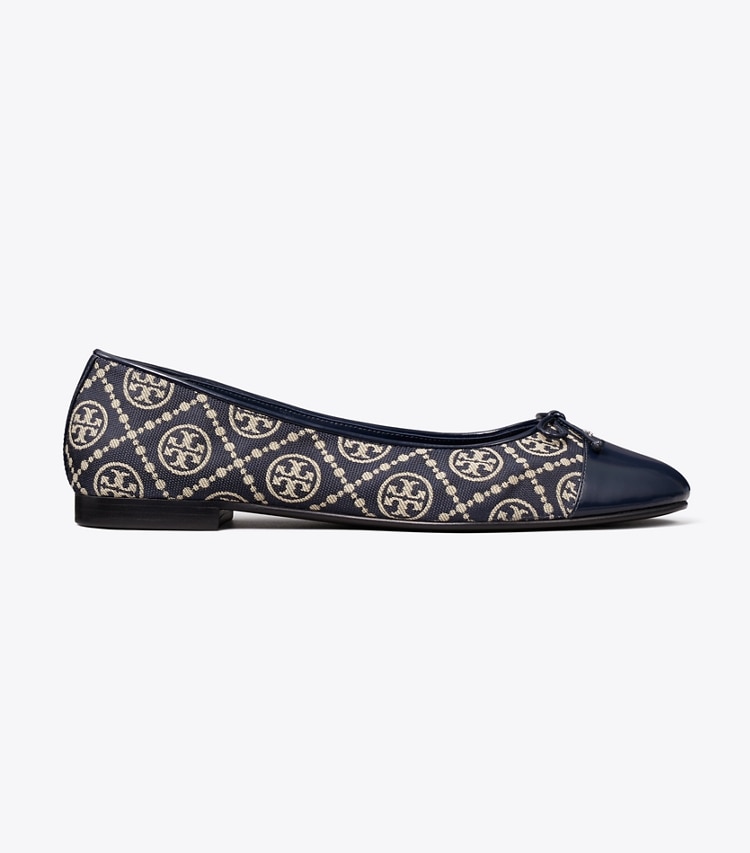 Tory Burch designer フラット キャップトゥ バレエ in NAVY T MONOGRAM / NAVY side