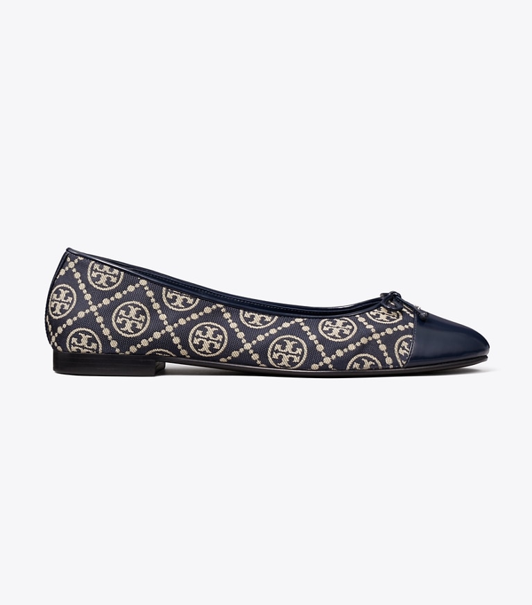 Tory Burch designer フラット キャップトゥ バレエ in NAVY T MONOGRAM / NAVY side