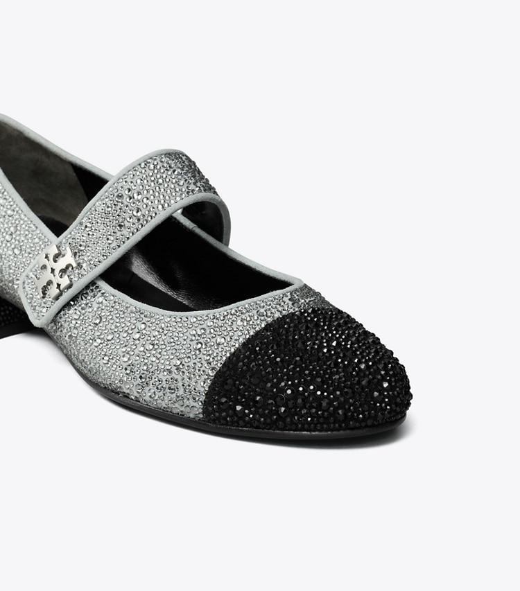 Tory Burch designer flats Cap-Toe Crystal Mary Jane in GRAY / PERFECT BLACK detail