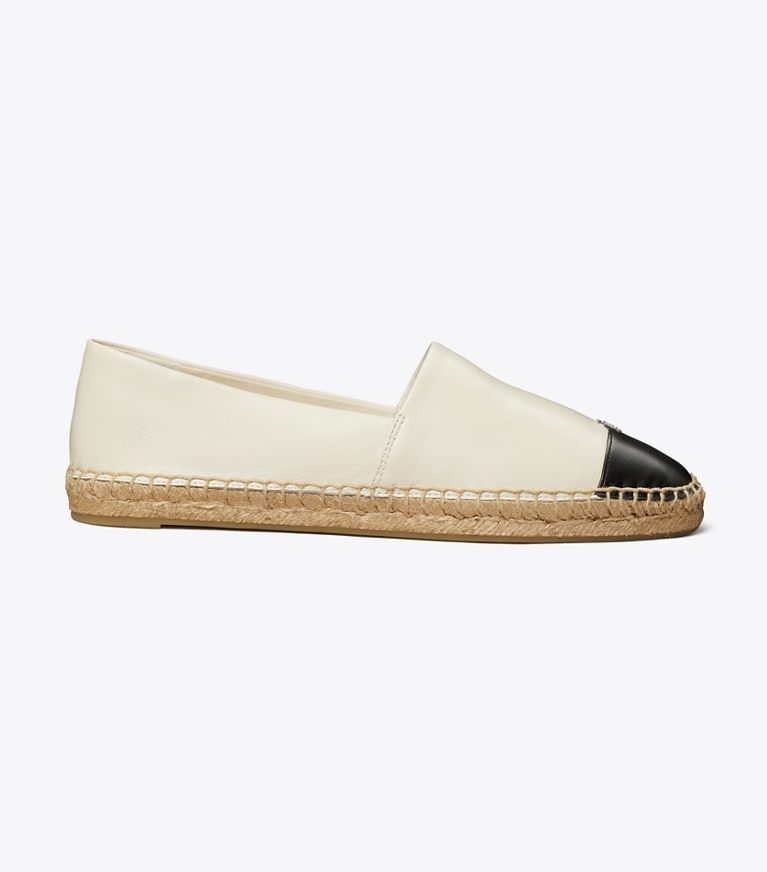 Tory Burch designer エスパドリーユ キャップトゥ エスパドリーユ ワイド in LIGHT CREAM / PERFECT BLACK side