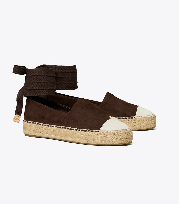 Tory Burch designer espadrilles Cap-Toe Espadrille in DARK COCOA / CERAMIC TAUPE angle