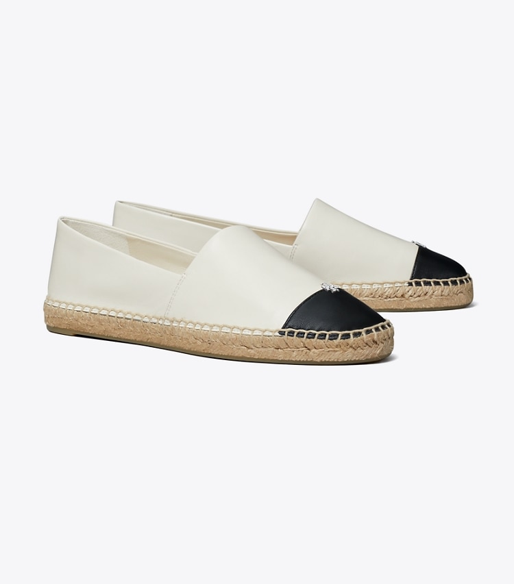 Tory Burch designer espadrilles Cap-Toe Espadrille in LIGHT CREAM / PERFECT BLACK angle